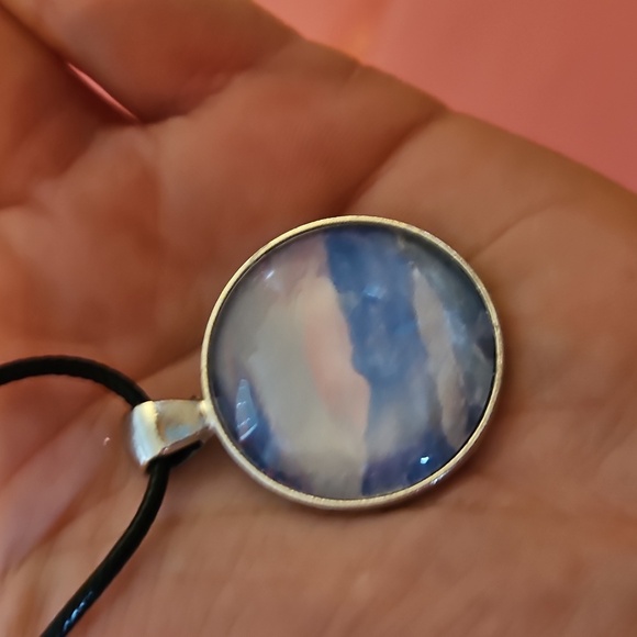 Blue, Pink, and Silver Pendant Necklace Z Ropr Chain - Picture 5 of 5